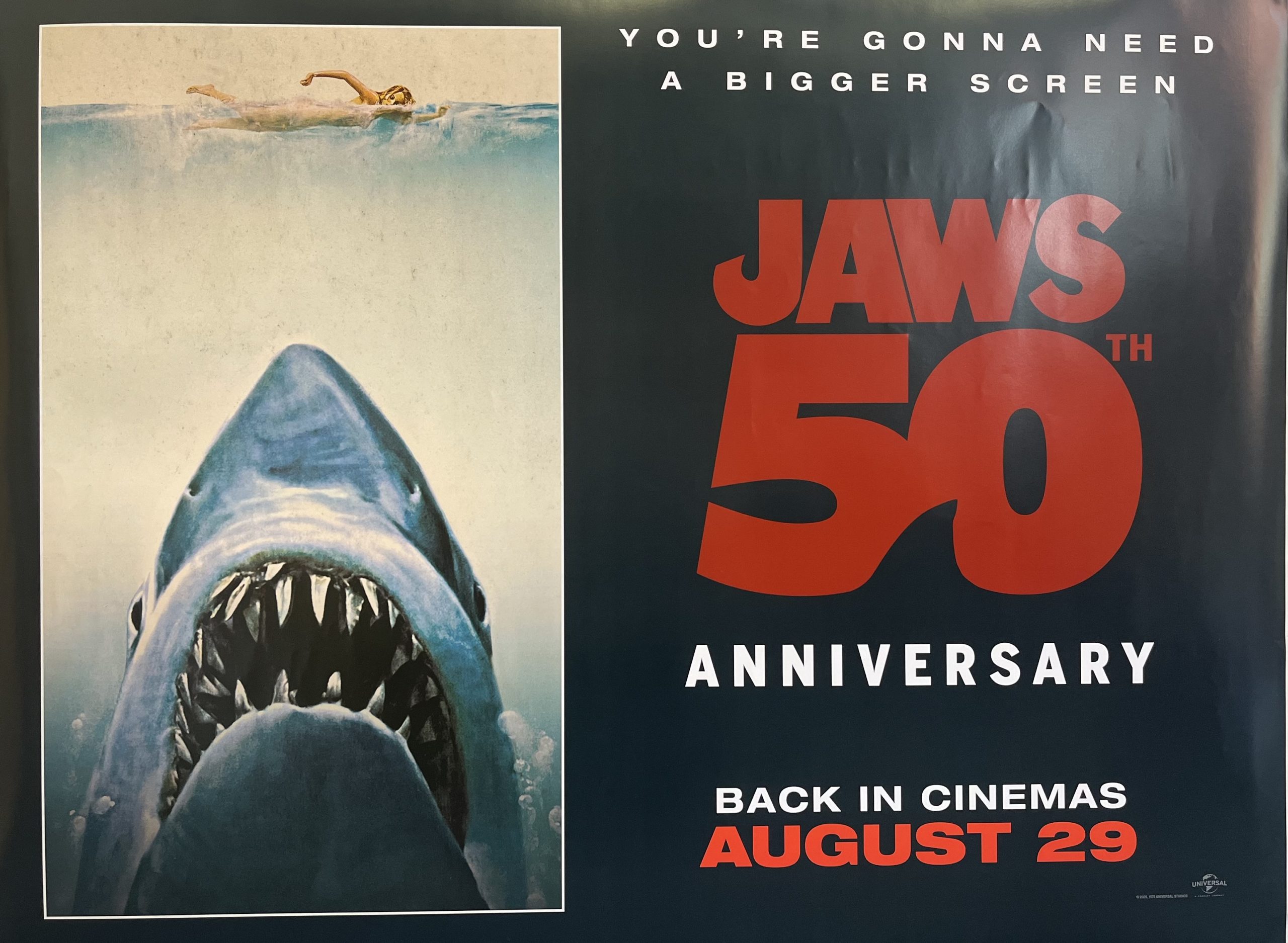 Jaws 50th Anniversary 2025 UK Quad Poster